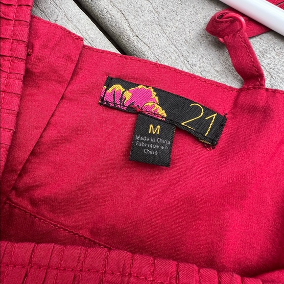 Deep red cotton tie back baby doll tank top medium w/ button detail fit n flare - Picture 8 of 9